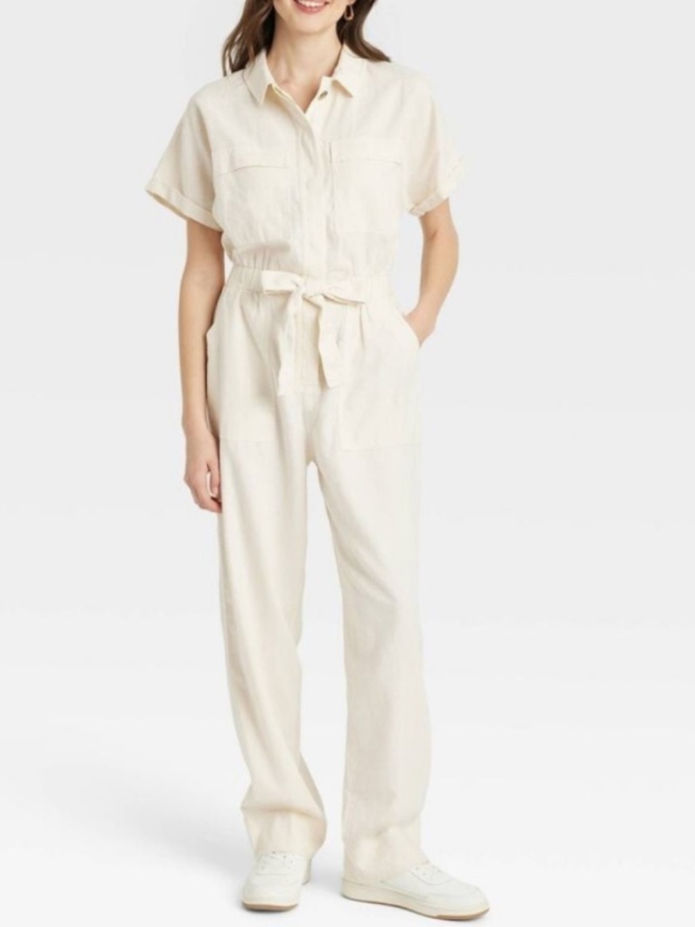 Universal Thread - Short Sleeve Linen Boilersuit - natural/cream/beige - size 6
